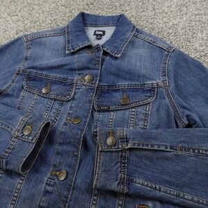 Lee Jacket Womens S Dark Blue Jean Denim Trucker Western Biker Rodeo Work Faded